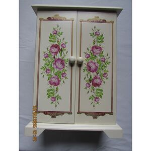 Avon 1999 Jewelry box armoire case floral design red roses 5 drawers mirror